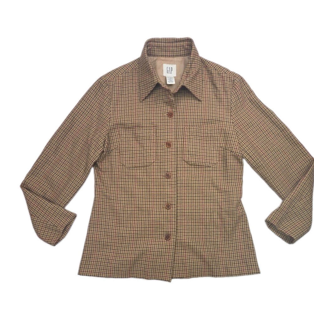 Vintage Y2K GAP Wool Shirt Jacket Blazer Check Heritage Academic Tweed Size M